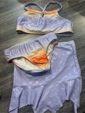 Lilac Mermaid Swim Set with Orange Ombre Accents